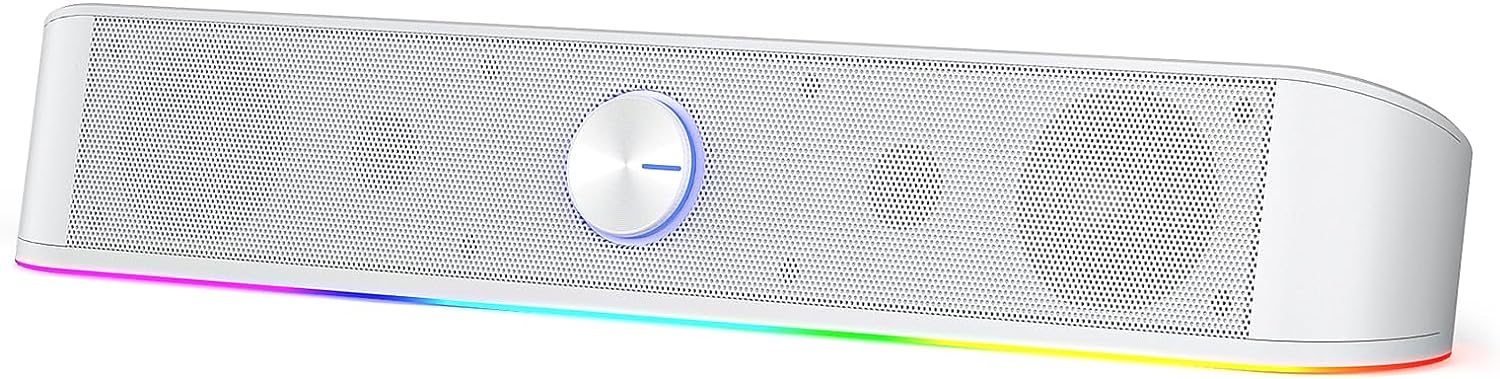 Redragon GS560 Adiemus RGB Desktop Soundbar, 2.0 Channel Computer Speaker with Dynamic RGB Audio-Light Sync/Display w/Volume Knob, USB Powered w/ 3.5mm Cable, White Redragon GS560 Adiemus RGB Desktop Soundbar, 2.0 Channel Computer Speaker with Dynamic RGB Audio-Light Sync/Display w/Volume Knob, USB Powered w/ 3.5mm Cable, White